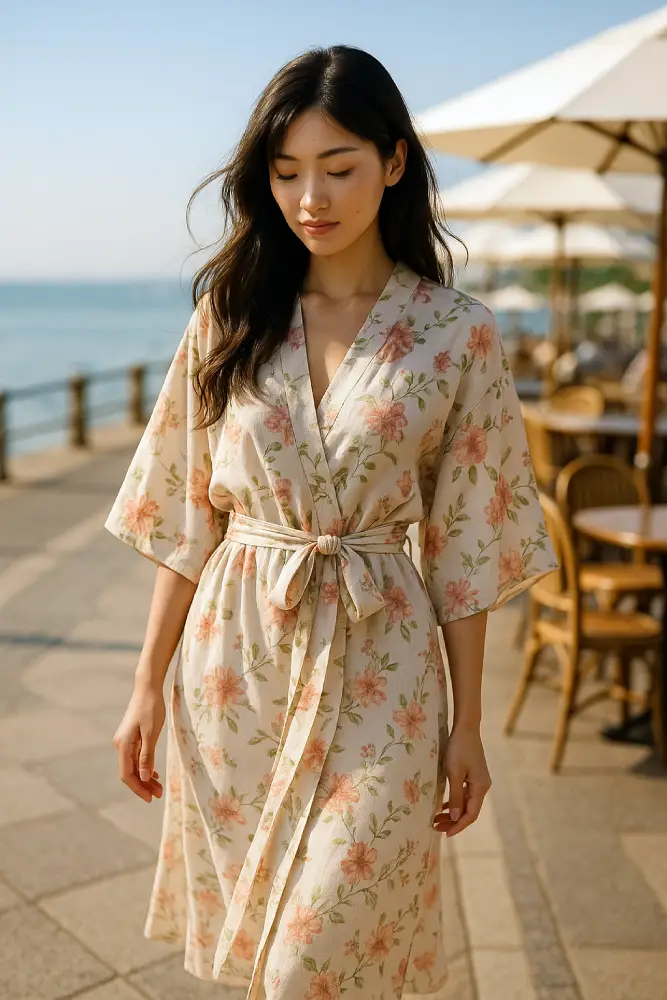 kimono plage Noué à la taille