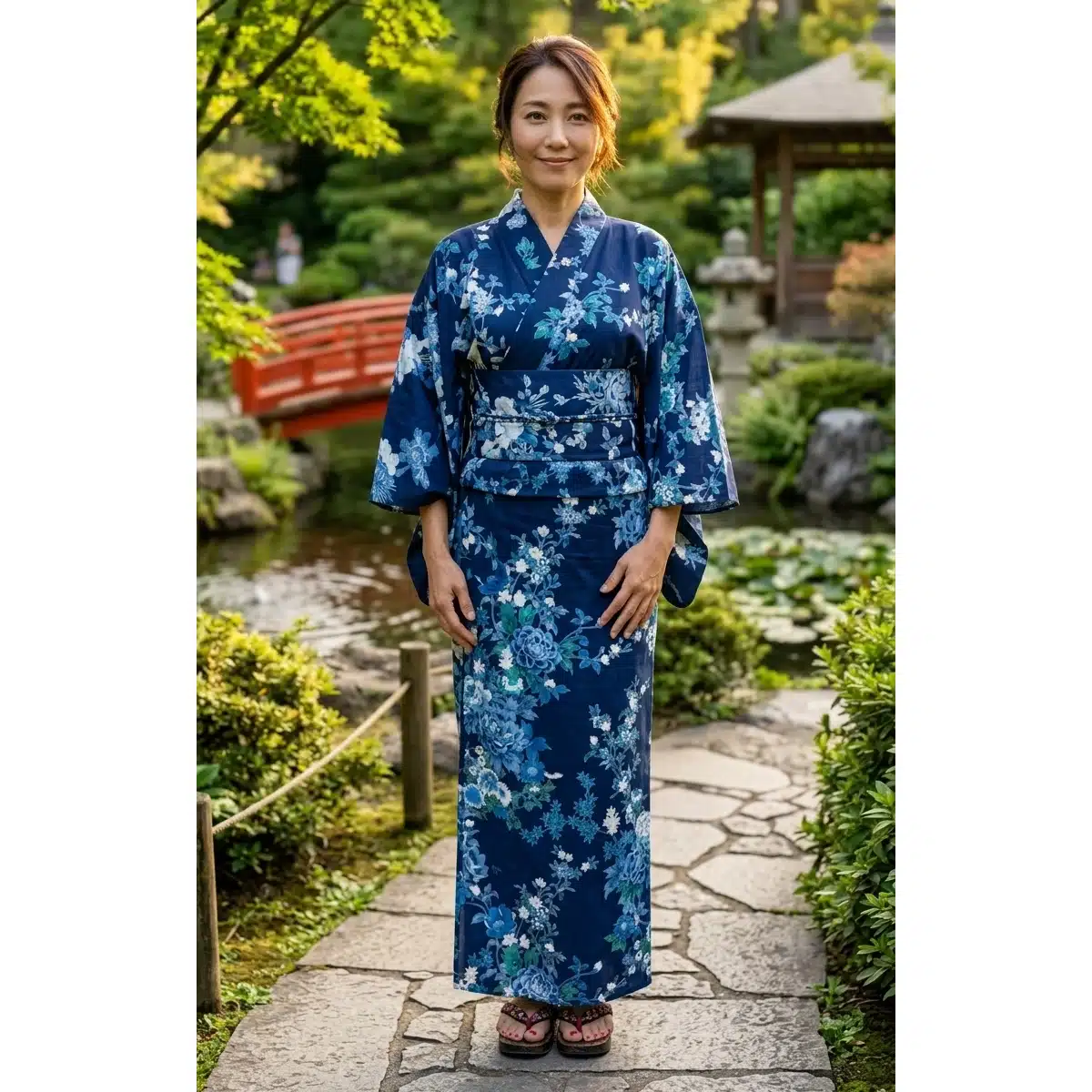 Kimono Japonais Femme Long Traditionnel Bleu Aizome