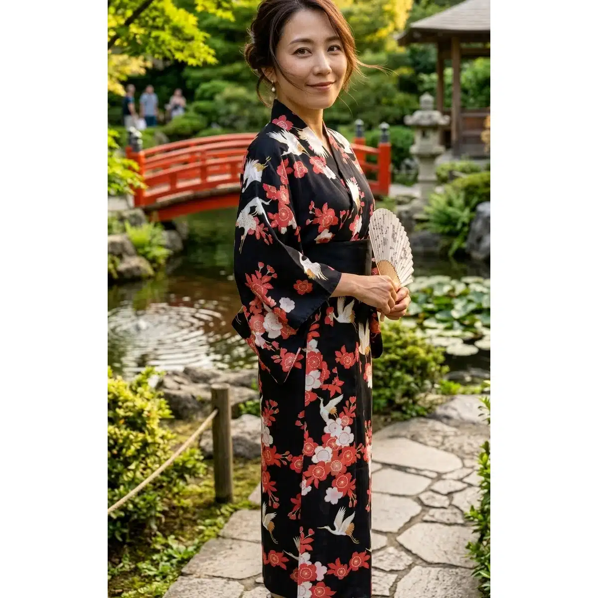 Kimono Japonais Femme Vol de Grue et Fleurs Cerisier