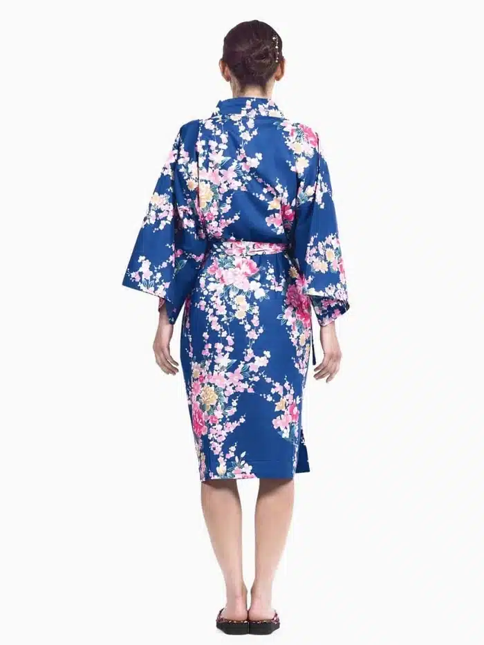 Kimono Japonais court bleu Femme dos