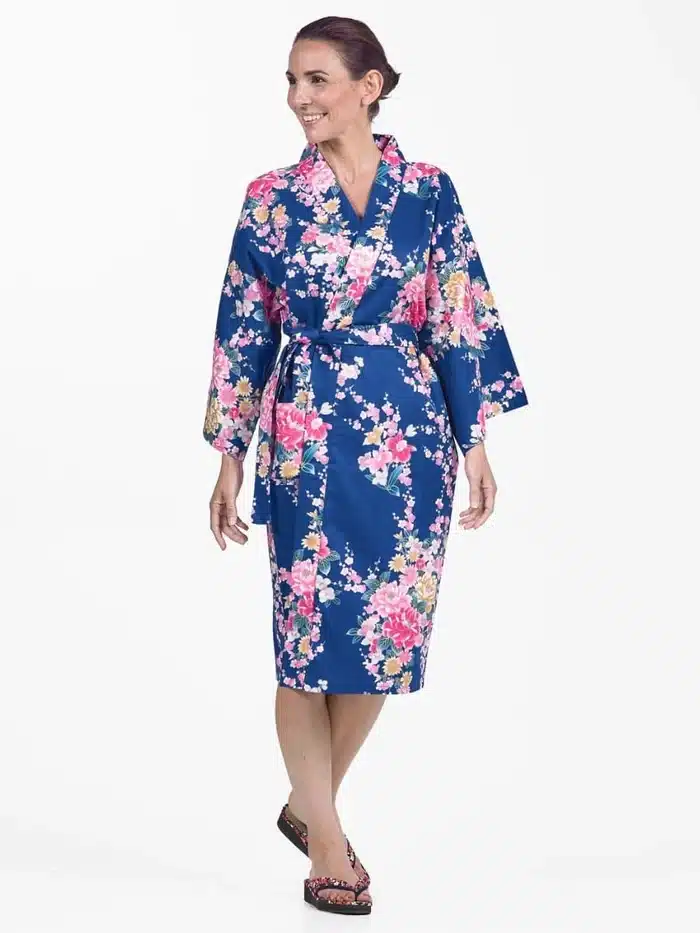 Kimono Japonais court bleu Femme