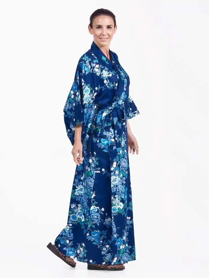 kimono japonais traditionnel femme long bleu