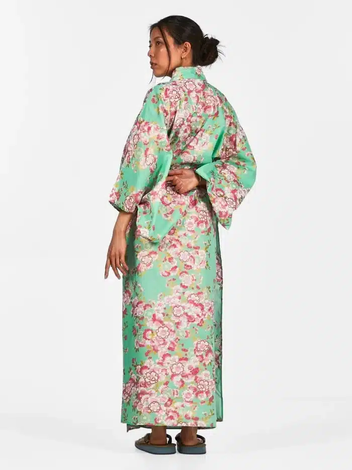 kimono japonais femme long vert sakura dos