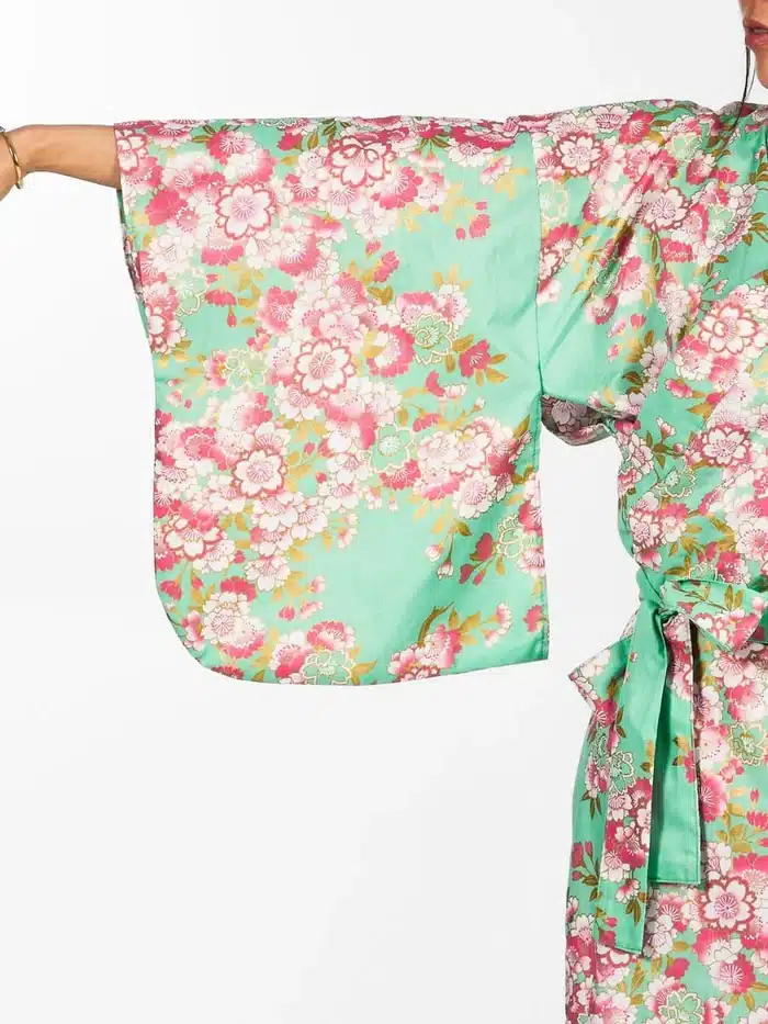 kimono japonais femme long vert sakura manche