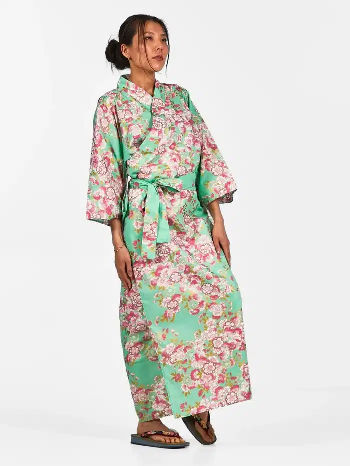 kimono japonais femme long vert sakura