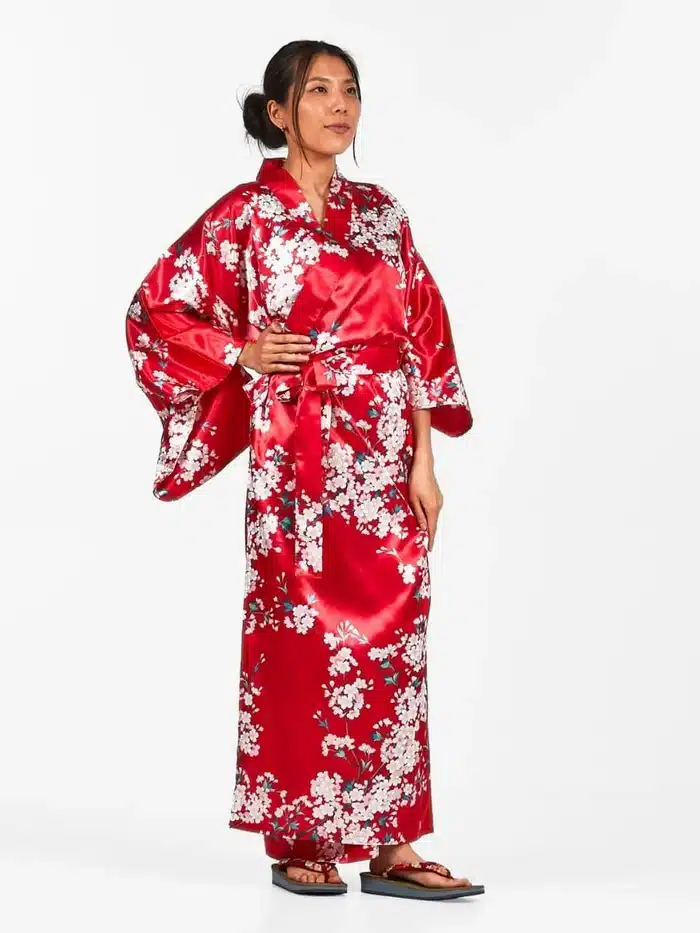 Kimono Japonais Femme rouge fleurs sakura