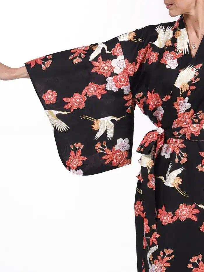 kimono japonais long femme noir manche