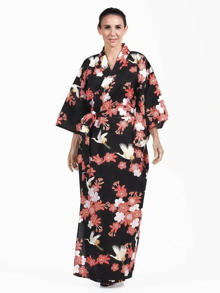 kimono japonais long femme noir