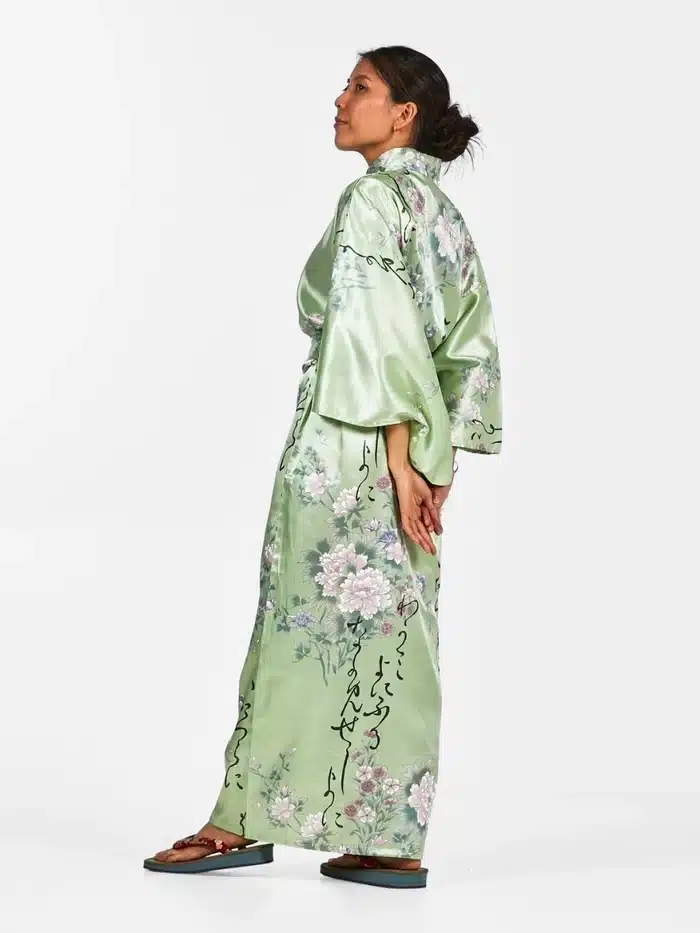 kimono japonais femme satin vert dos