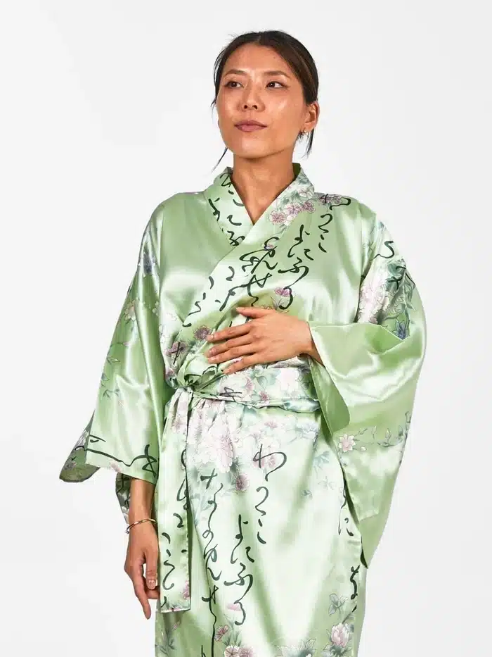 kimono japonais femme satin vert