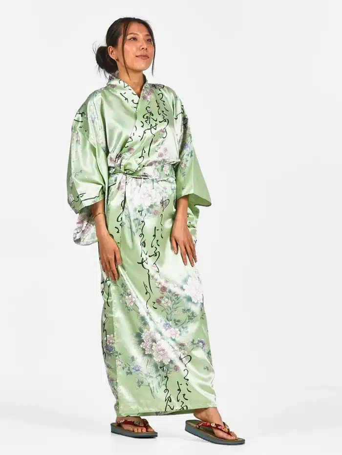 kimono japonais femme satin vert