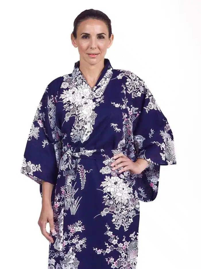 Kimono Yukata Femme Pivoine & Geisha focus