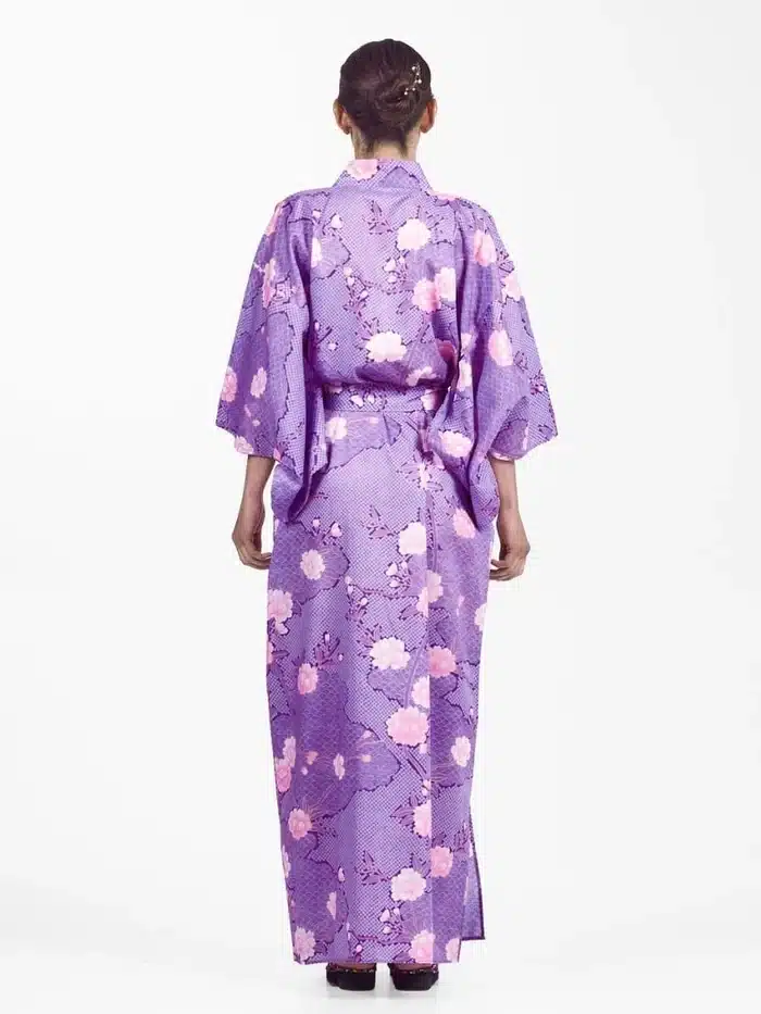 kimono yukata japonais femme long violet dos