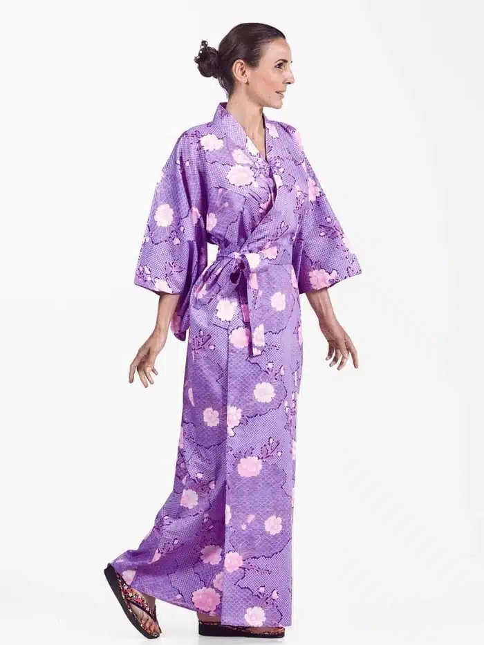 kimono yukata japonais femme long violet