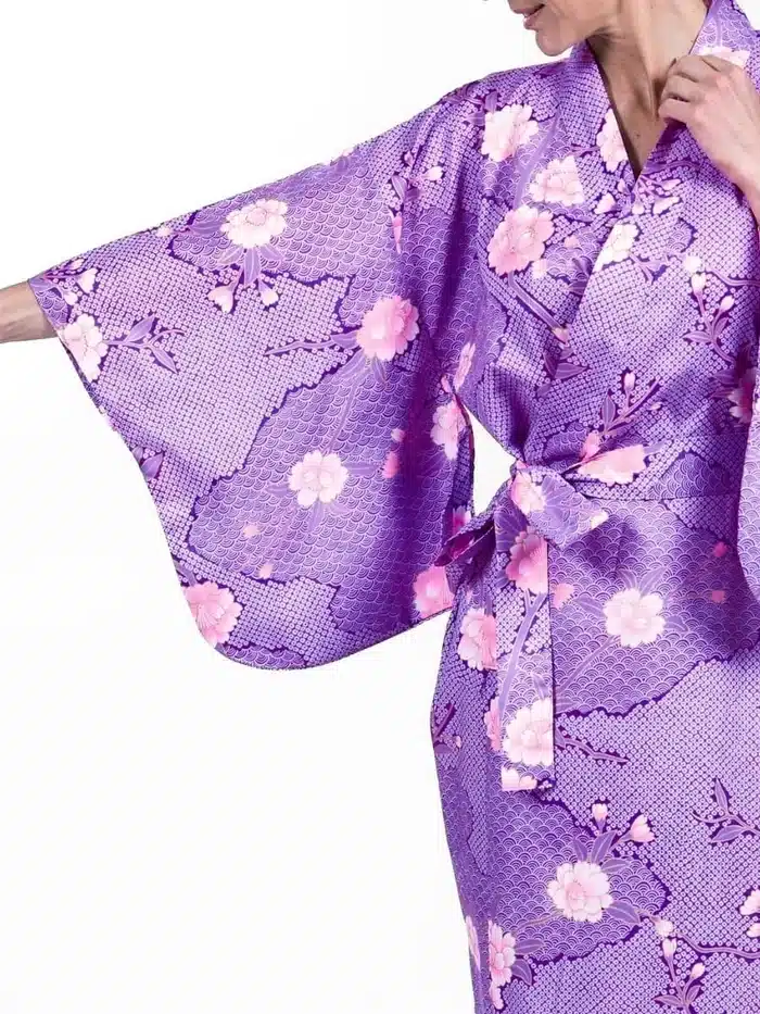 kimono yukata japonais femme long violet manche