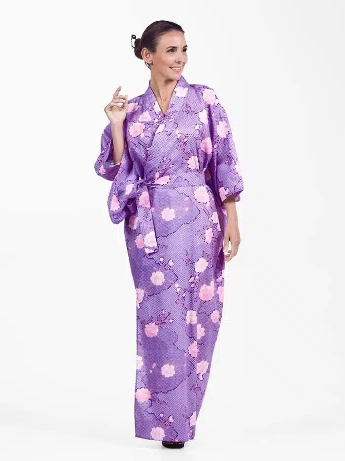 kimono yukata japonais femme long violet