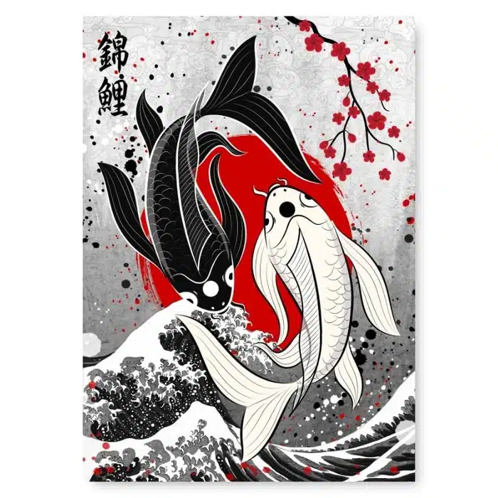 Peinture Tableau Japonais Duo de Carpes Koï