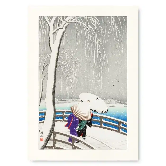 Peinture Tableau Japonais Pont Sous la Neige