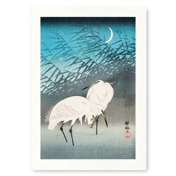 Peinture Tableau Japonais Estampe Aigrettes & Roseaux