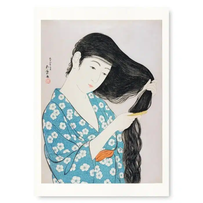 Peinture Tableau Japonais Estampe Femme avec Peigne