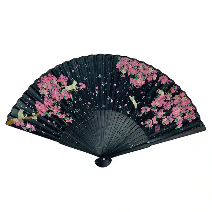 Éventail Japonais Noir Sakura
