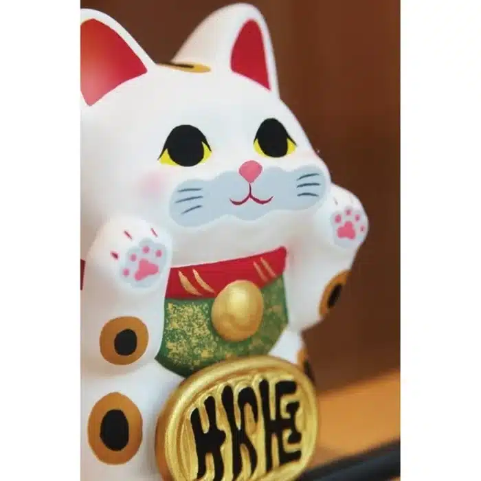 Maneki-neko blanc en céramique 11 cm – Image 4