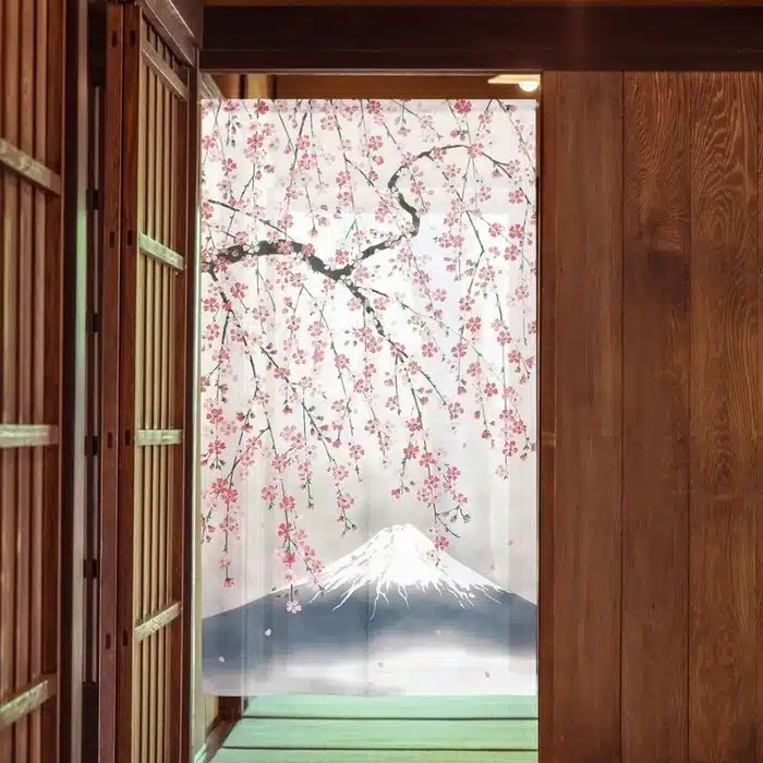 Noren Rideau Japonais Mont Fuji et fleurs de cerisier 85 × 150 cm – Image 5